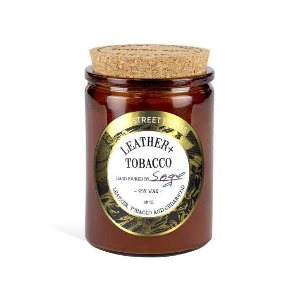 Leather + Tobacco Candle - Pearl Street Lights
