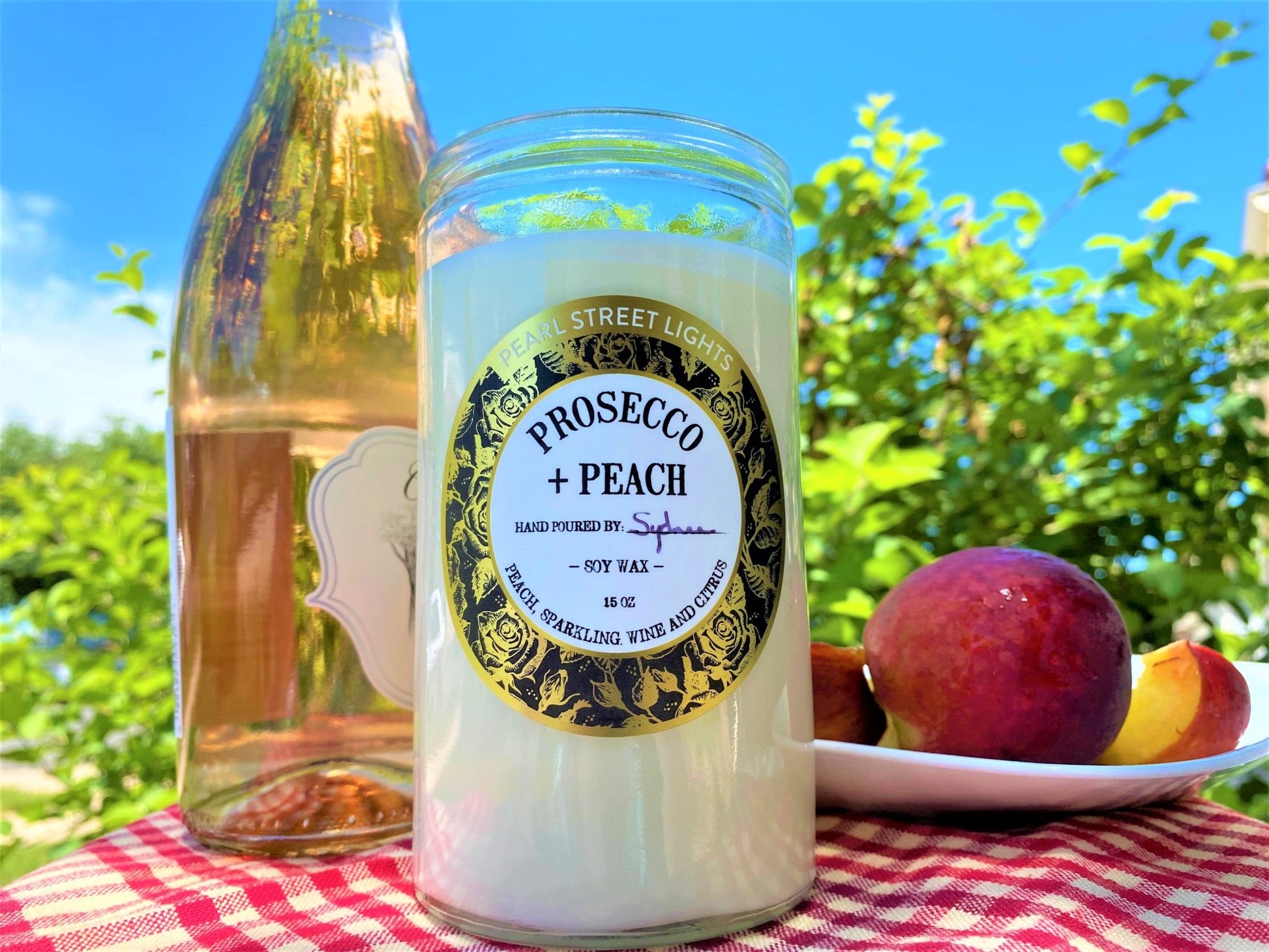 Prosecco + Peach Candle - Pearl Street Lights