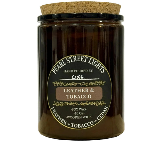 Leather + Tobacco Candle - Pearl Street Lights