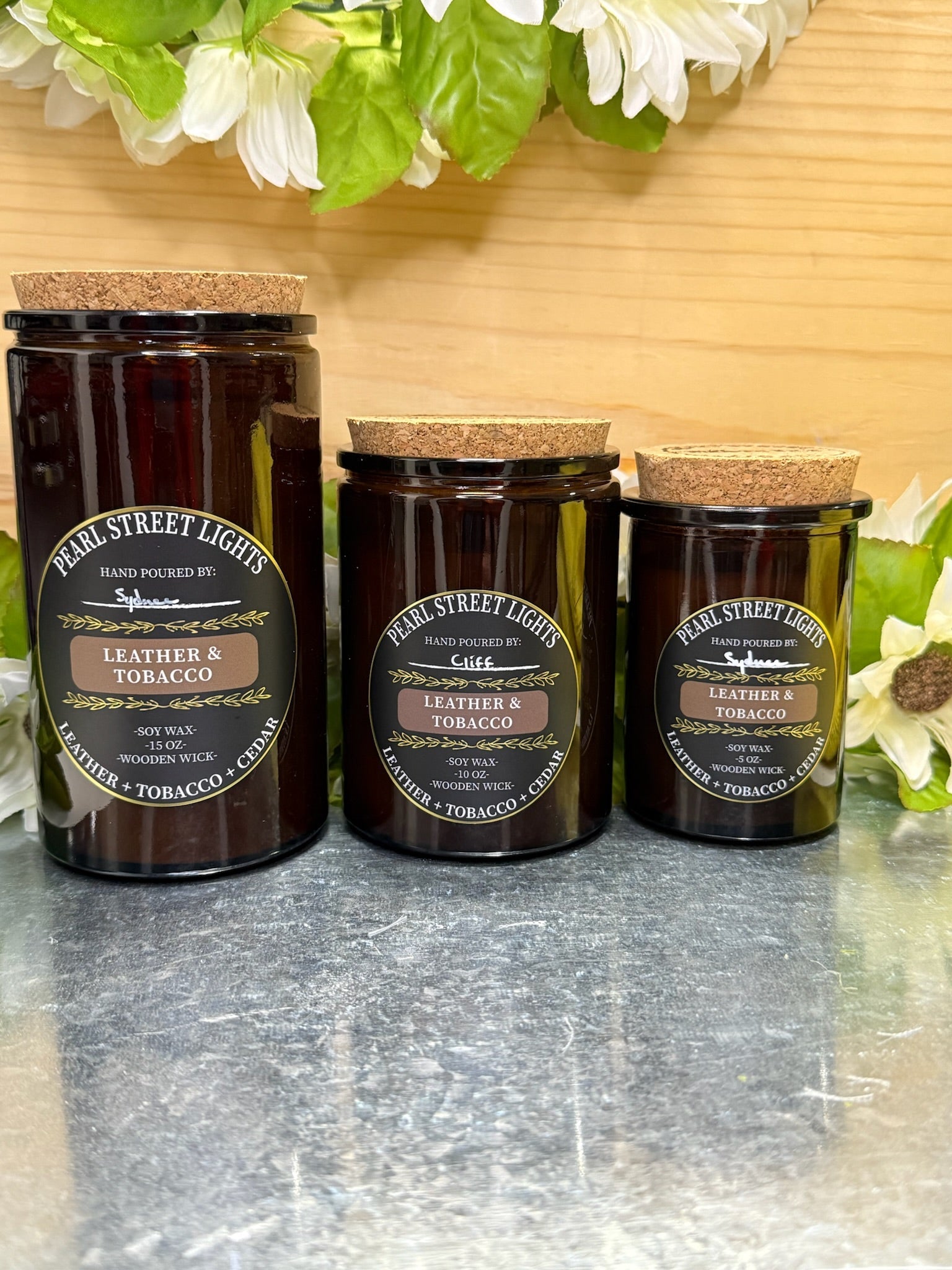 Leather + Tobacco Candle - Pearl Street Lights