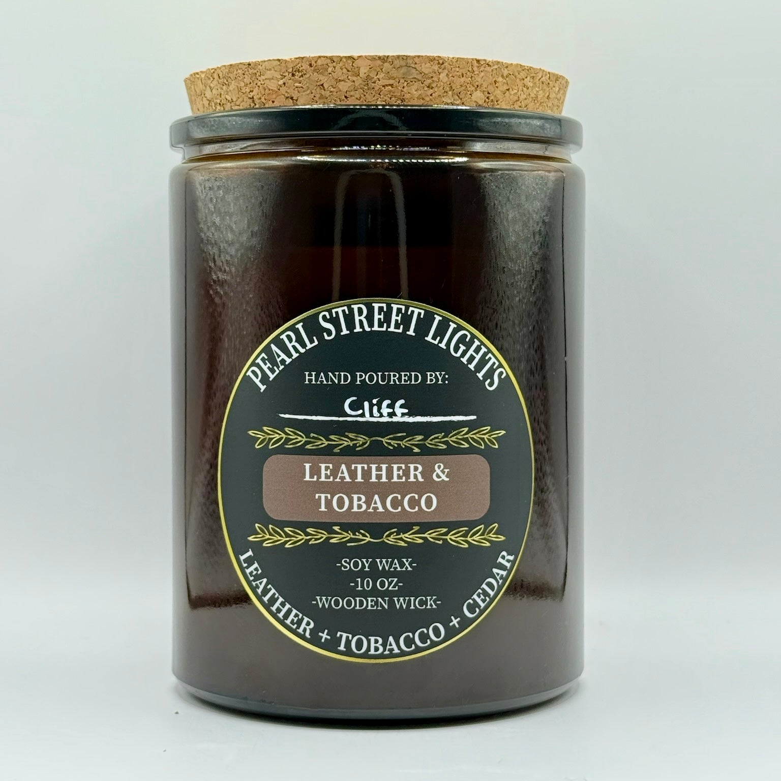 Leather + Tobacco Candle - Pearl Street Lights