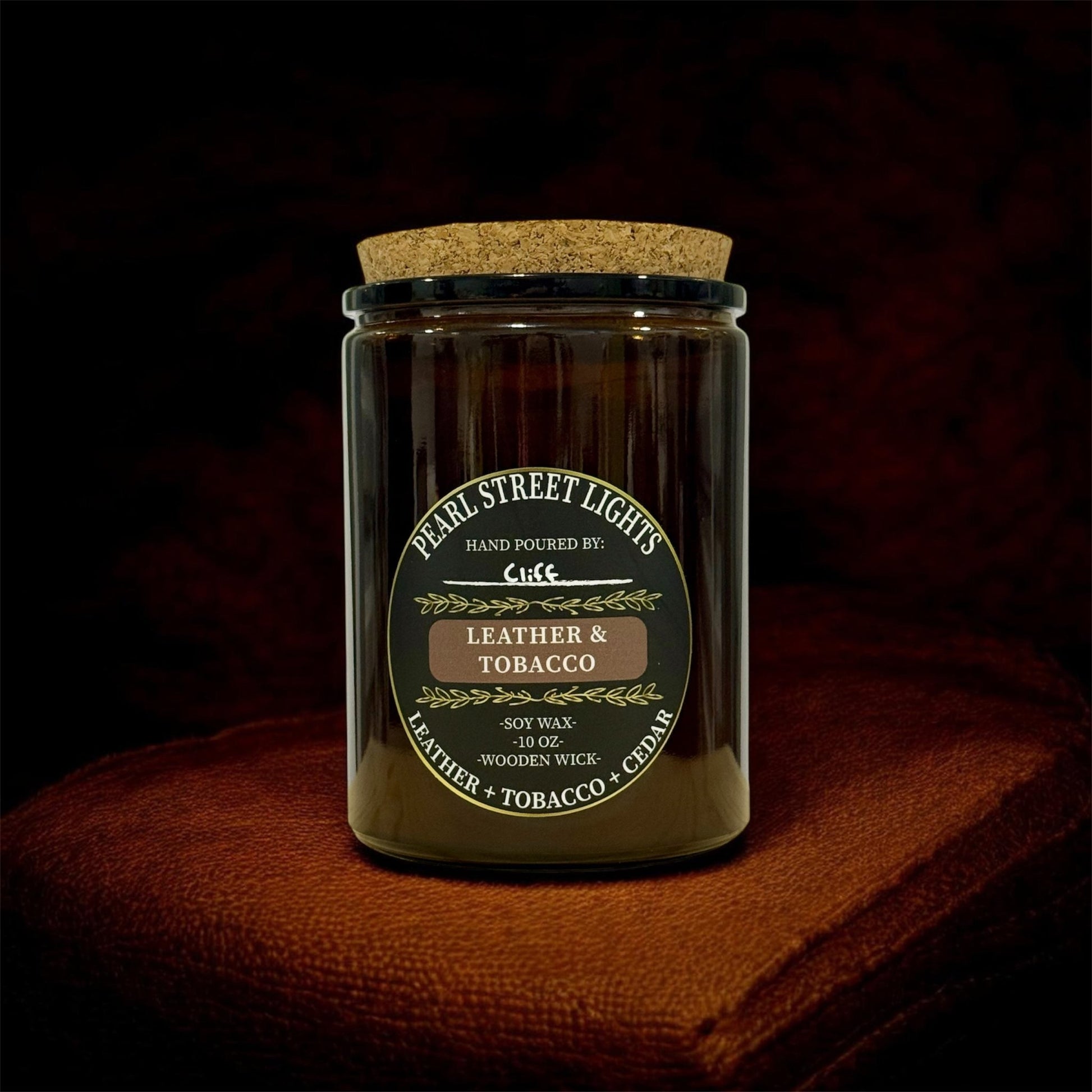 Leather + Tobacco Candle - Pearl Street Lights